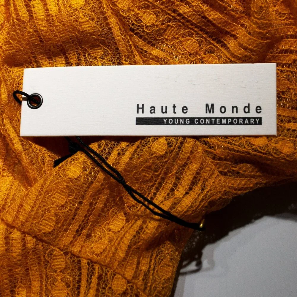 NEW Haute Monde Sheer Lace Top Juniors Large L Orange Boho Long Sleeve R13 - Picture 5 of 6